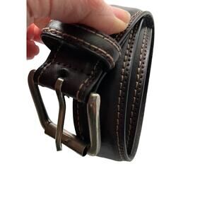 Mens Brown Leather Belt Silver Square Buckle Z31